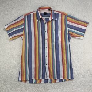 Vintage‎ 60s 70s Rainbow Striped Shirt Mens M Button Down Countess Mara Colorful